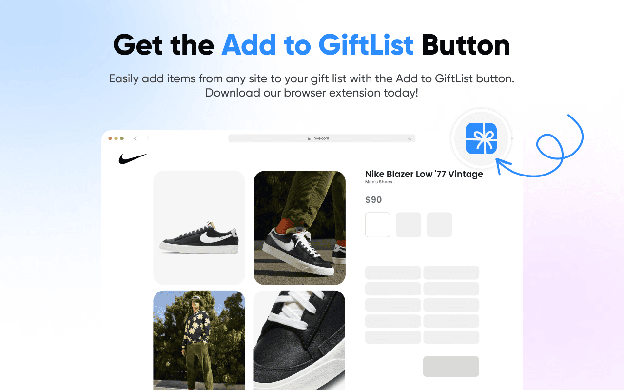 Get the Add to GiftList browser extension button — click the icon to add items while browsing