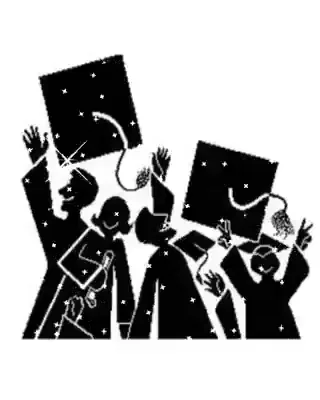 Silhouetted graduates throwing their caps into the air