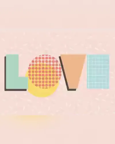 "LOVE" in striped geometric letterforms on slate blue