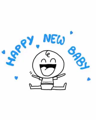 "Happy New Baby" hand-lettered above a drawn, delighted baby